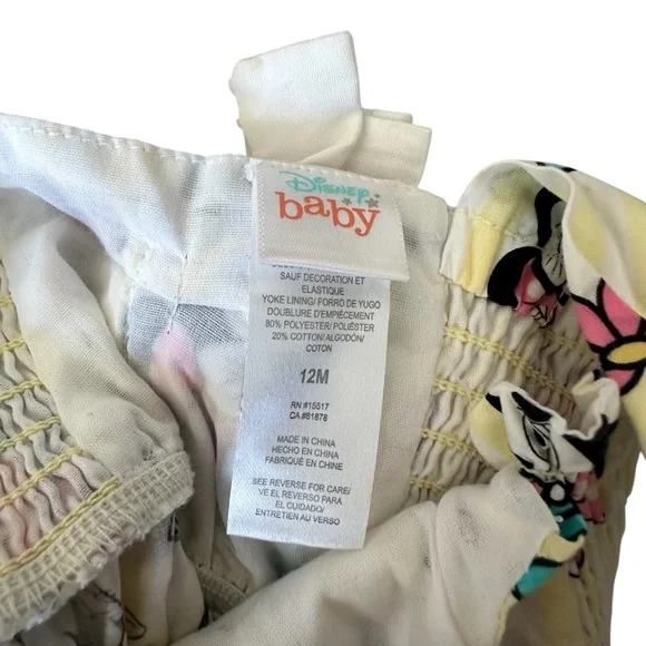 Disney Baby Minnie Mouse Dress with Floral Accents Yellow & White Size 12M EUC - Picture 3 of 4